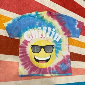 3/$10 Reworked Small Cropped chillin Smiley face tie dye tee